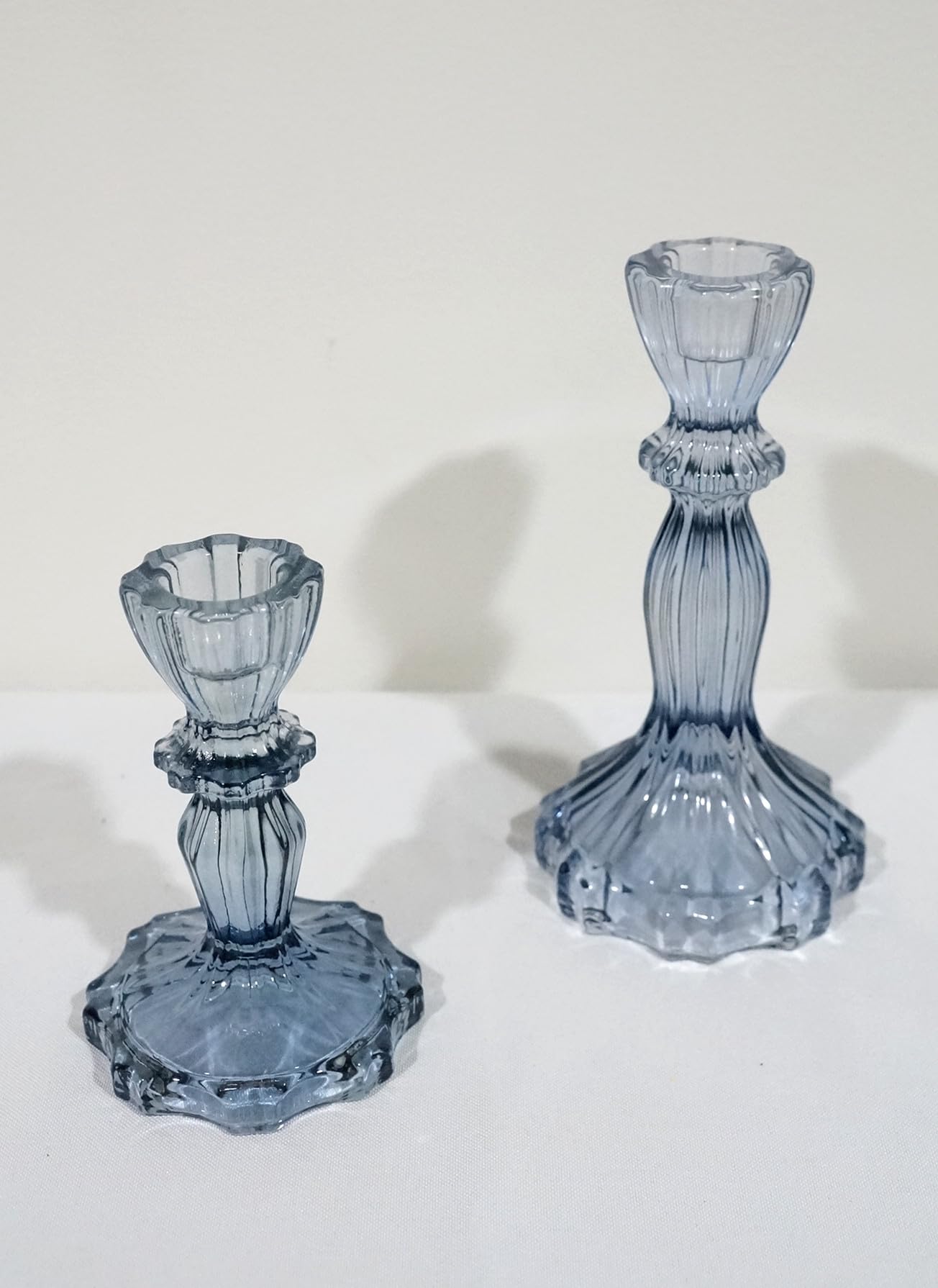 Generic Sweet Home Deco Glass Candlestick Holder, Taper Candle Stand for Indoor or Outdoor Dining, Tabletop Decoration, Set of 2 (Navy Blue)