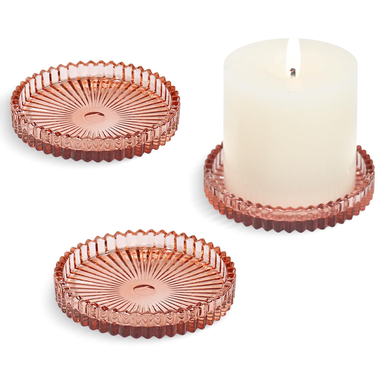 CHOCSTAY Glass Pillar Candle Holder, 4" Candle Plates Set of 3, Glass Candle Holders for Wedding, Party, Holiday, Home Decor, Table Centerpiece