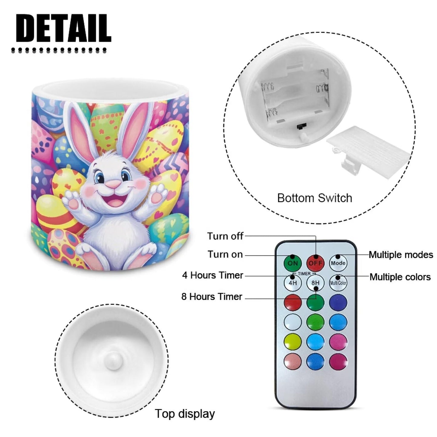 Merkmak 4 Pack Easter Day Flickering Flameless Candles with Timers Battery Operated LED Candles with Remote Tea Lights for Party Decorations, Cartoon Easter Egg Bunny