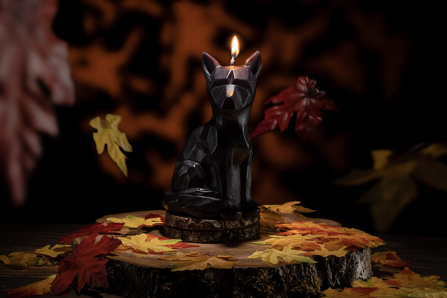 Geometric Fox Candle - Spooky Unique Gift for Animal Lovers - Goth, Gothic Skeleton Candle 7" H - Burns for 5 Hours