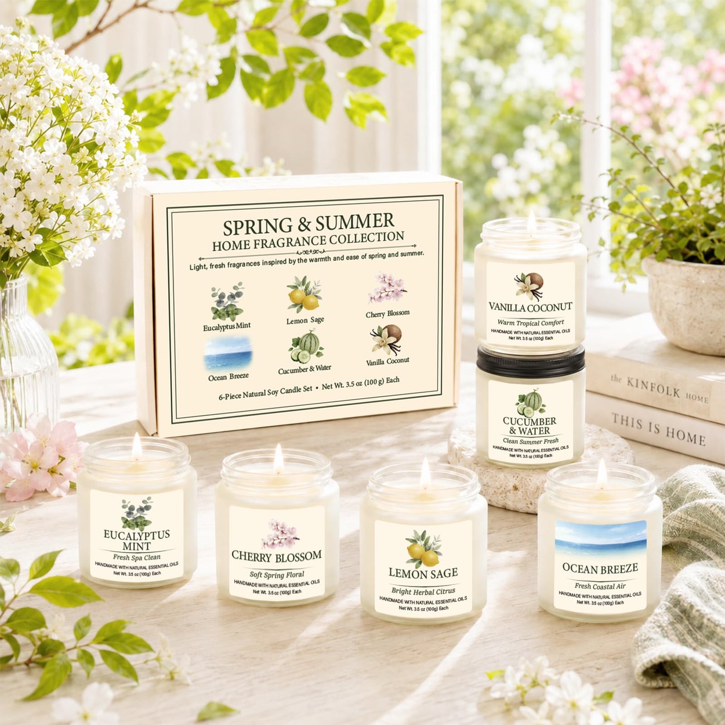 Spring & Summer Scented Candles Set, 6 Pack Soy Candles for Home, 21 oz Aromatherapy Candle Gift Set for Women, Mom, Birthday & Housewarming Gifts, Eucalyptus Mint & Vanilla Coconut