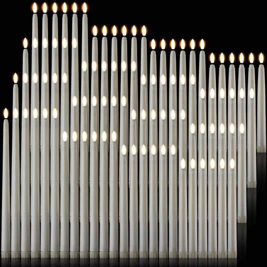 Baquler 100 Pcs Flameless Taper Candles LED Flickering Taper Candlesticks Bulk Battery Operated Flameless Candle for Wedding Halloween Christmas Birthday Decoration, 8.5/9.7/10.8/12.8 Inch (Ivory)