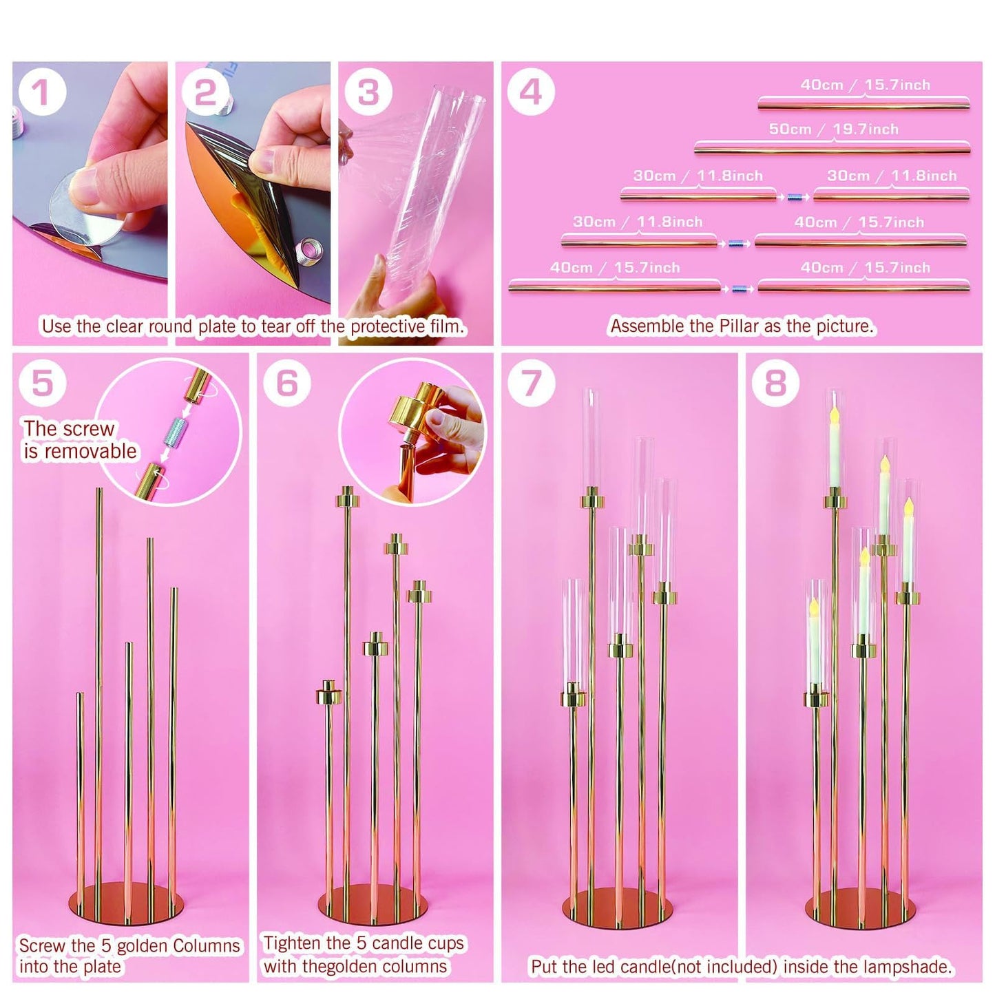 2/4PCS Candle Holder - Candelabra, 3/5 Arms Clear Candelabra Centerpieces for Wedding, Acrylic Candle Holder, Taper Candlesticks Candle Holders, with Acrylic Shade(5 Arm 1)