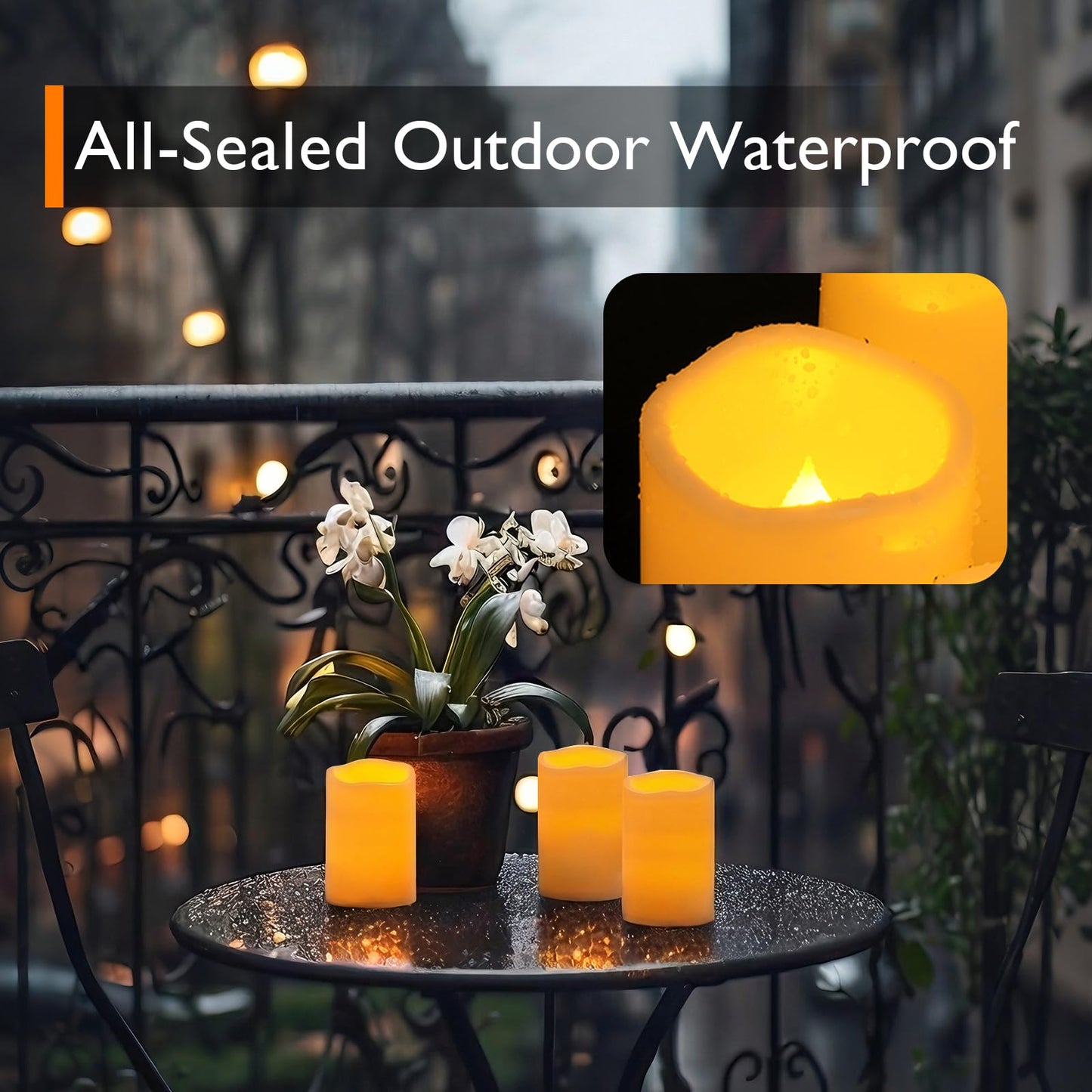 Homemory 3"x5" Flameless Candles, Outdoor Waterproof, Battery Operated LED Pillar Candles with Remote Control and Timer, Plastic, Long Lasting
