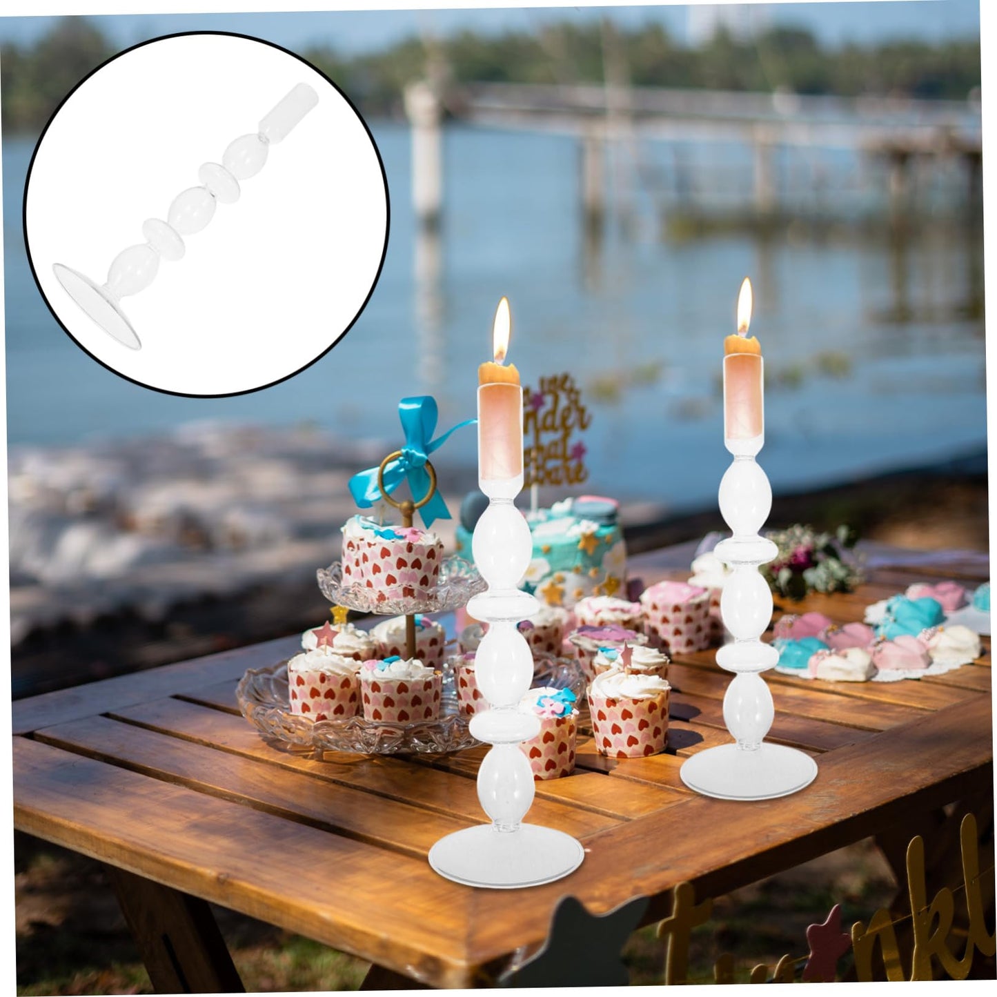 Abaodam Glass Taper Candle Holder Decorative Double Ring Glass Candlestick Stand for Wedding Table Centerpiece Romantic Home Party Décor