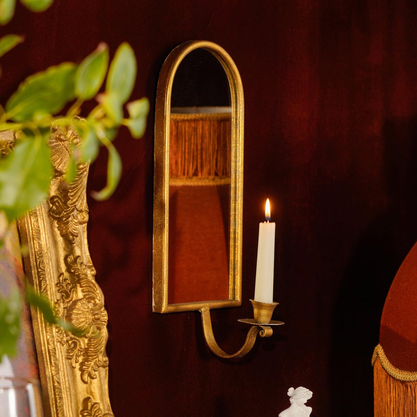 NIKKY HOME Gold Mirrored Wall Candle Holder, Antique Taper Sconce