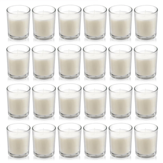 Housecret 24 Pack Warm White Unscented Clear Glass Filled Votive Candles. Hand Poured Wax Candle Ideal Gifts for Aromatherapy Spa Weddings Birthdays Holidays Party