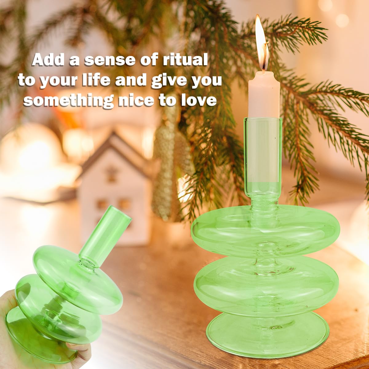 LNQ LUNIQI Clear Taper Candle Holders Glass Candle Stick Holder Modern Candle Holders for Tapered Candlesticks Wedding Reception Centerpieces Christmas（Dark Green）