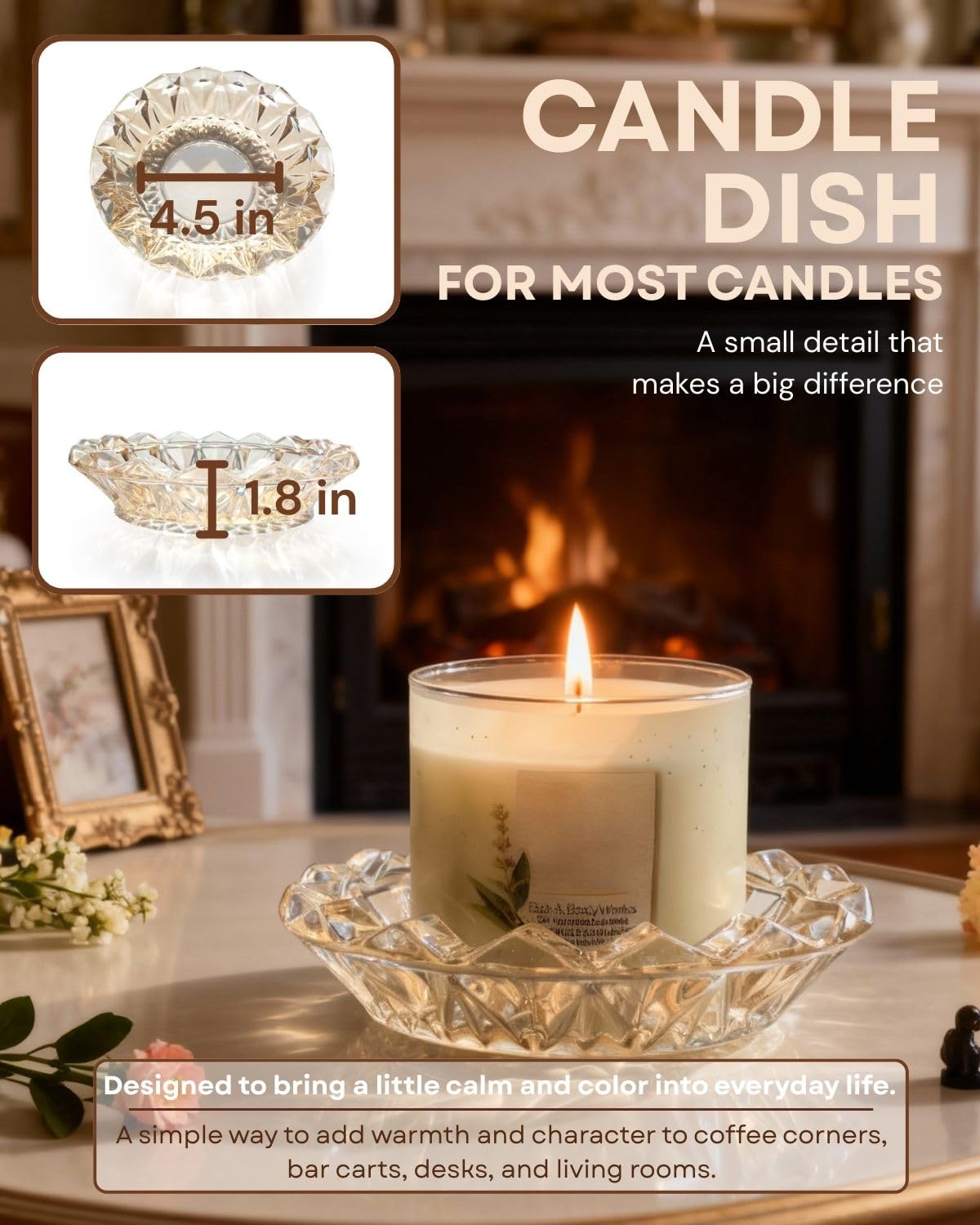 Loyipu Large Lotus Glass Candle Holder for 3-Wick Candles (Fits 4.5" Jars) – Crystal Candle Tray for Large Jar Candles, Scented Candles & Reed Diffusers(Champagne Gold)