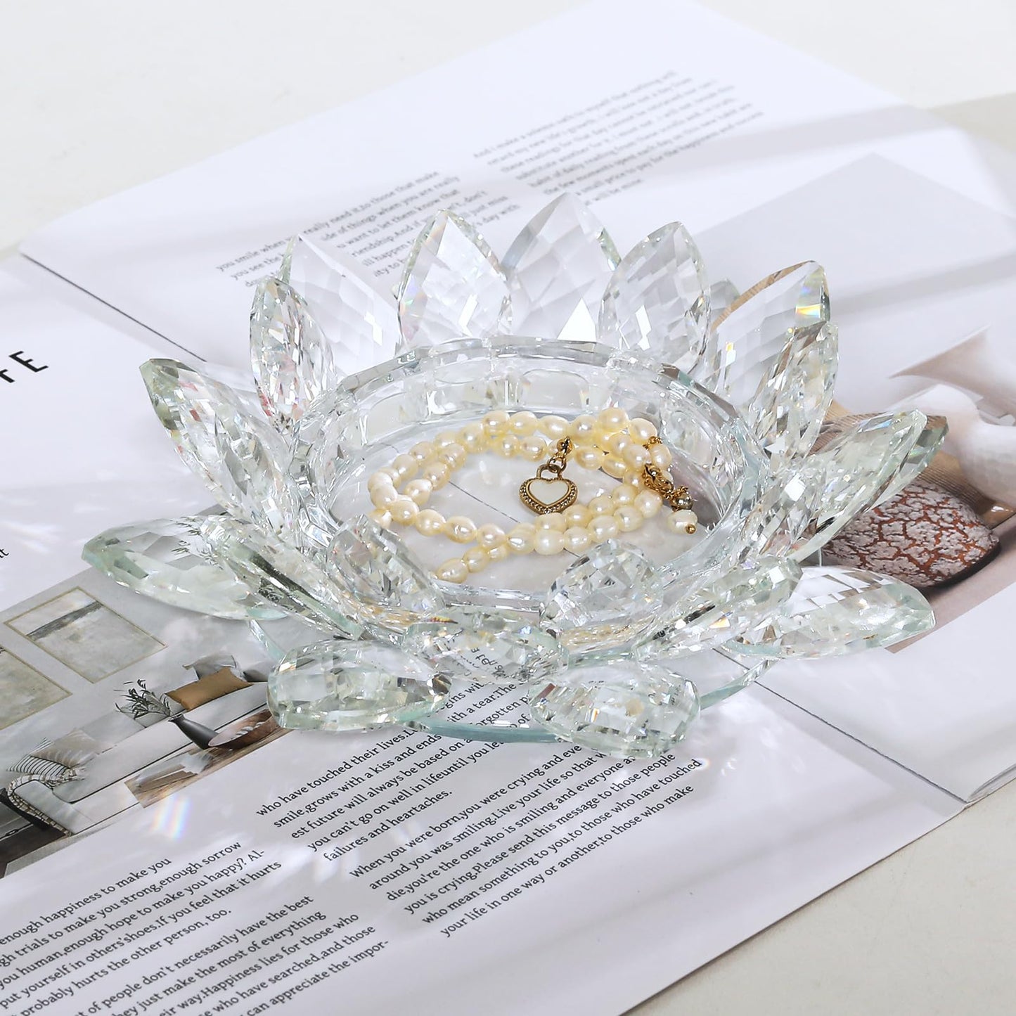 Crystal Lotus Flower Tealight Candle Holder, Clear, 7.48in