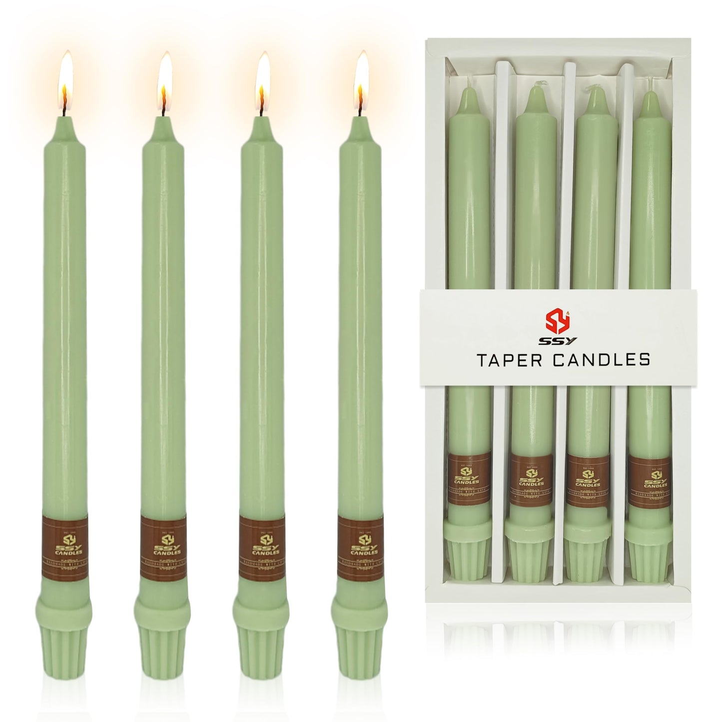 Green Taper Candle 10 Inch Long Candlesticks Unscented Dripless Tapered Candle Set for Home Decor Wedding Party Dinner Candles, 4 Pack