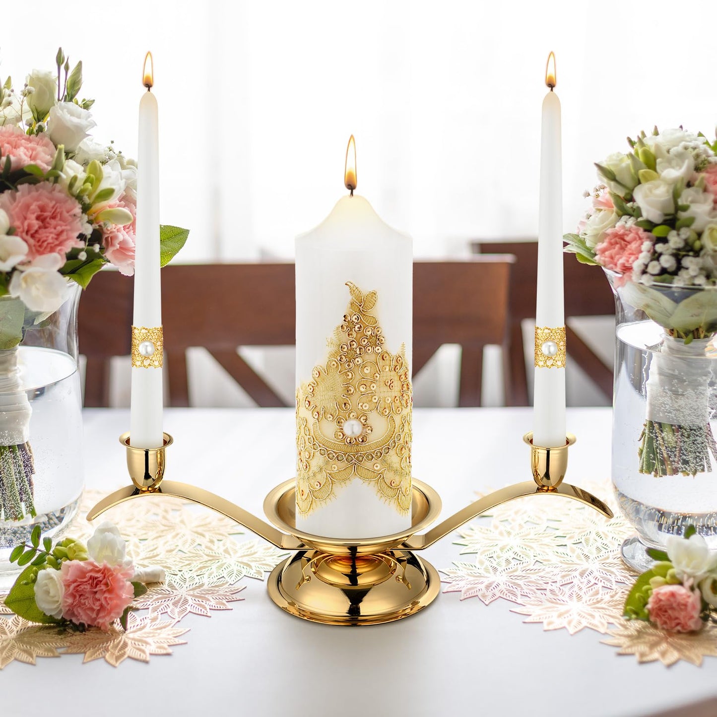 Irenare Unity Candles with Holder for Wedding Ceremony Wedding Decortions Accessories Glass Candle Holder Pillar Candle for Formal Events Church(Gold Wedding)