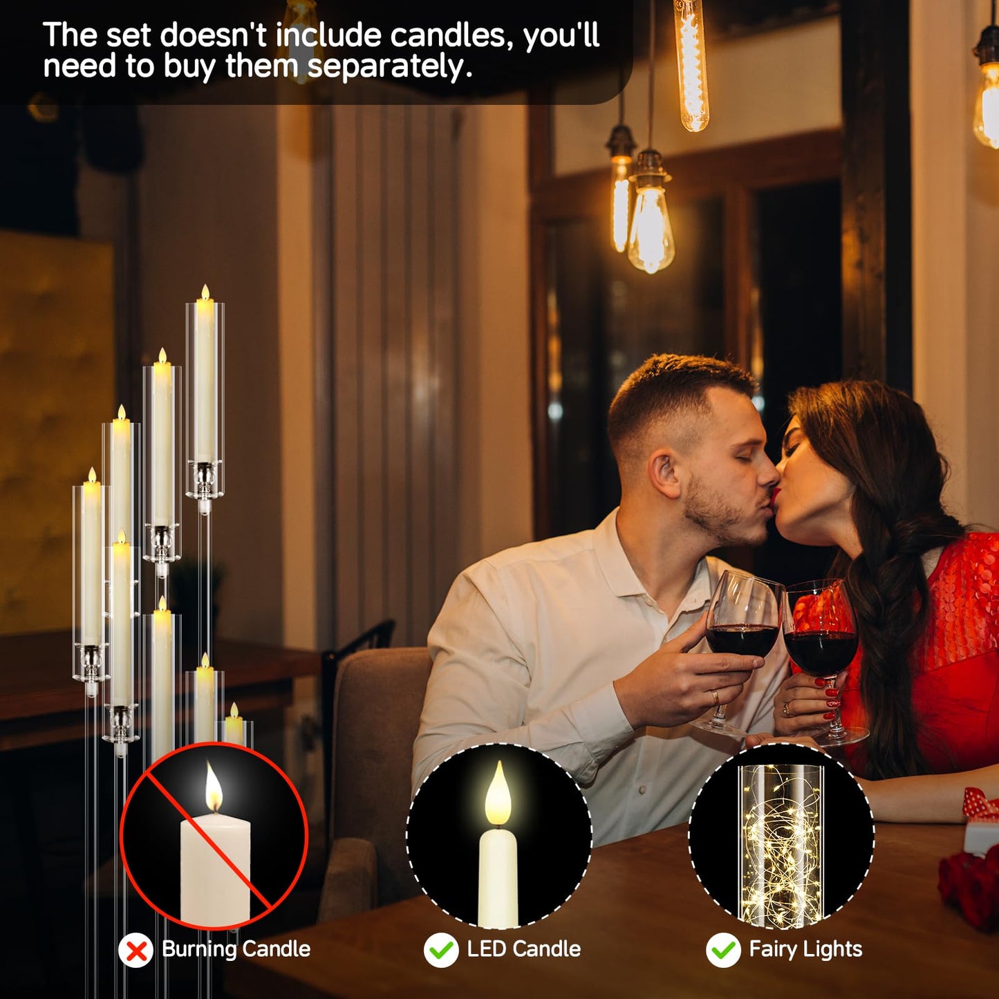 2 Set of 8 Arms Acrylic Candelabra Centerpieces for Wedding Table Decorations,49.2'' Tall Clear Candlesticks Holder with Acrylic Shade for Candlelight Dinner Party Fireplace Gift,Fits LED Candles