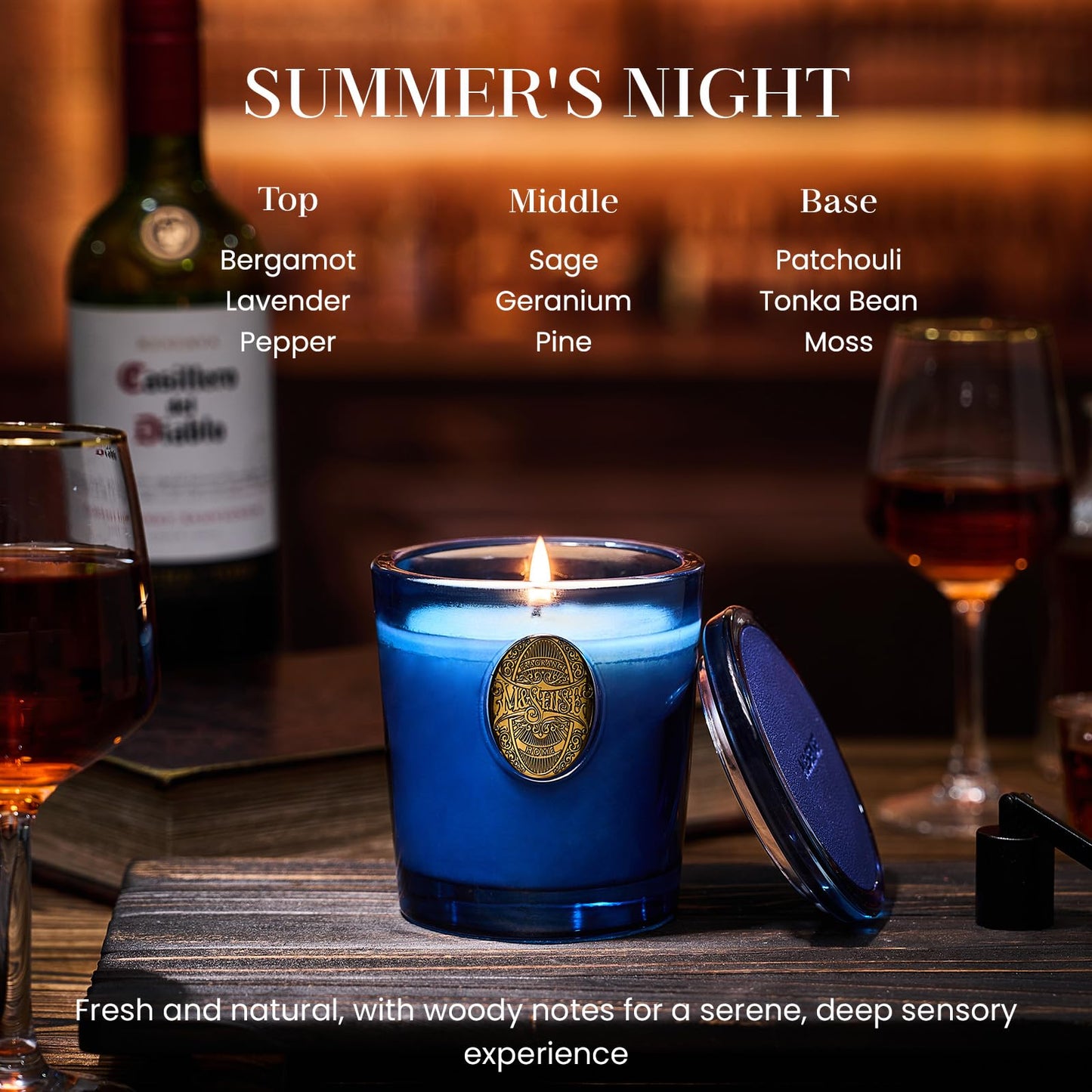 M&SENSE Natural Strong Summer Soy Candle | Summer's Night & Blue | 9.2 oz, 50H Burn Time | Luxury Scented Candle for Relaxation, Gifting, SPA
