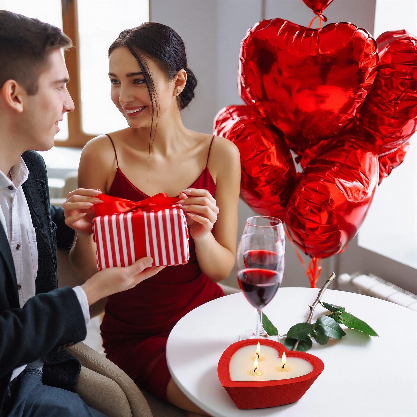 Lounsweer 2 Pcs Valentine's Day Wooden Candle Bowl Heart Dough Bowl 6 Inch 3 Wick Soy Blend Wax Candle 5 oz Decorative Dough Bowls Candles for Valentine Table Centerpiece Birthday Gift