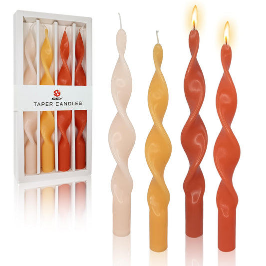 10 Inches Thanksgiving Spiral Taper Candles Colorful Twisted Candle Dripless Long Candles, Handmade Candlesticks for Wedding Dinner Decor, Set of 4(Gradient Orange)