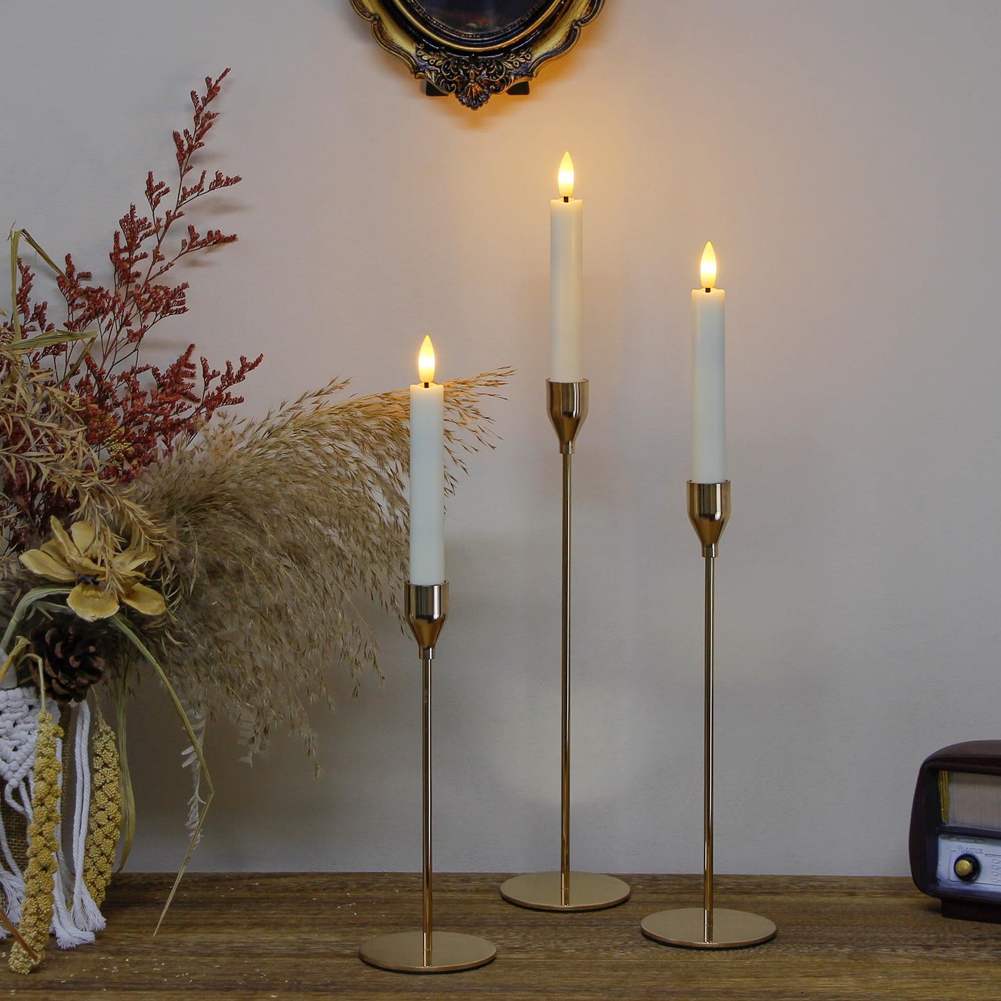 Mavandes 6.4 Inches Plastic LED Taper Candles with Remote and Timer,Ivory Flameless Battery Operated Flickering Candlesticks,Pack of 6 Flameless 0.78” Diameter 3D-Wick Tall Window Candles,Long-Lasting