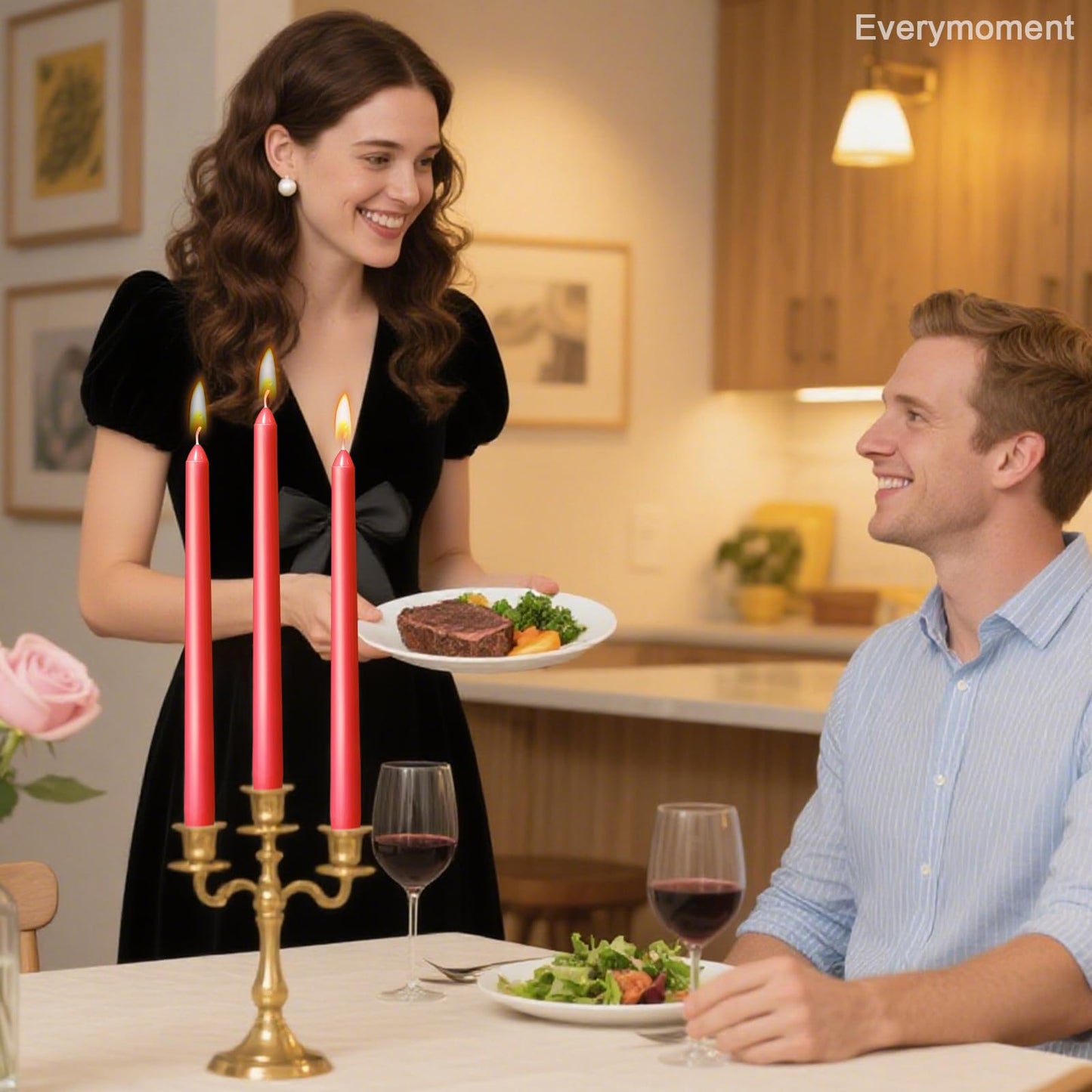 Everymoment Red Taper Candles - 4 Pack 10 Inch Candlesticks - Dripless & Smokeless for 8 Hours - Unscented Paraffin Wax - Ideal for Valentine’s Day Christmas Wedding Halloween Holiday & Home Decor