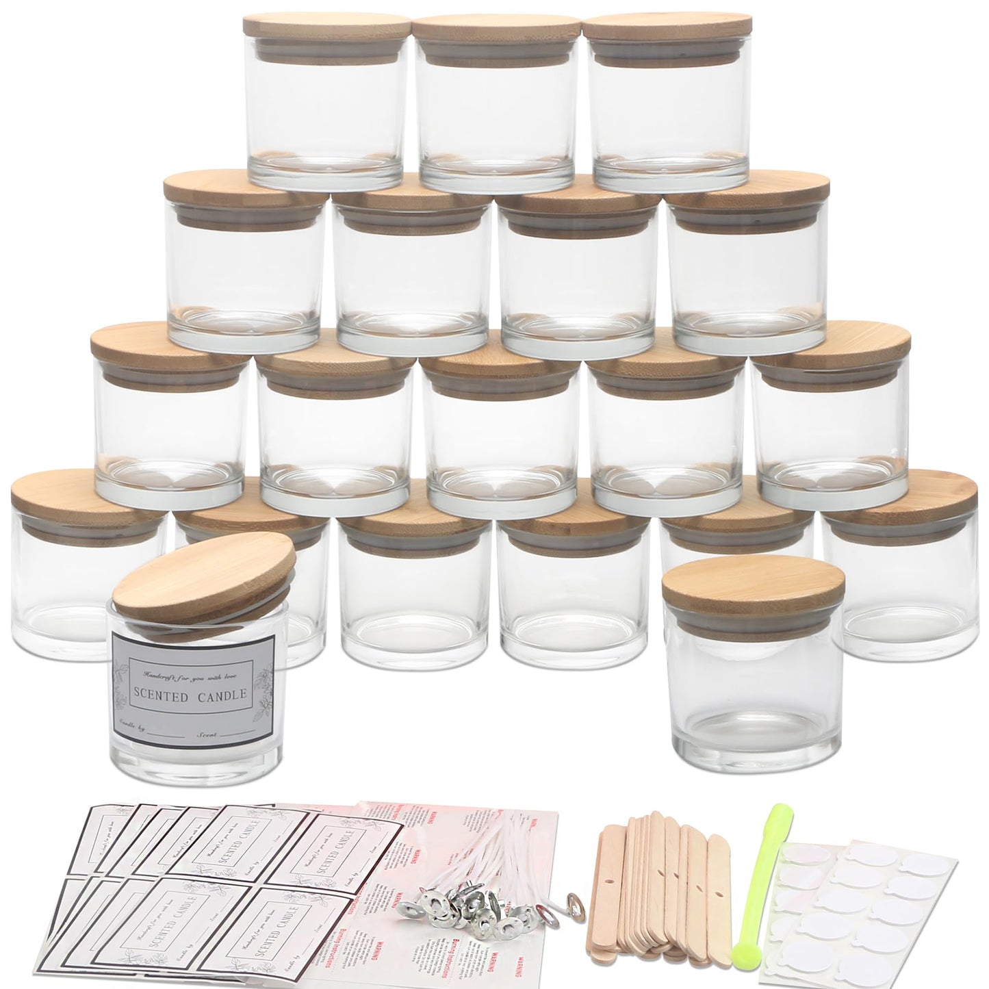 MILIVIXAY 20 Pack 4 OZ Clear Glass Candle Jars with Lids and Candle Making Kits - Bulk Small Empty Candle Jars for Making Candles - Spice, Powder Containers.