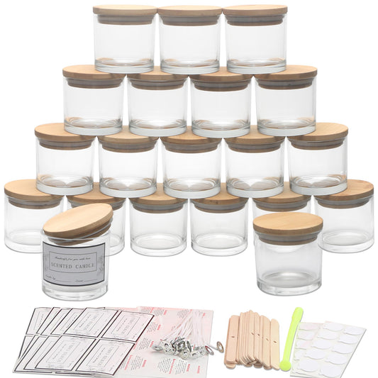 MILIVIXAY 20 Pack 4 OZ Clear Glass Candle Jars with Lids and Candle Making Kits - Bulk Small Empty Candle Jars for Making Candles - Spice, Powder Containers.