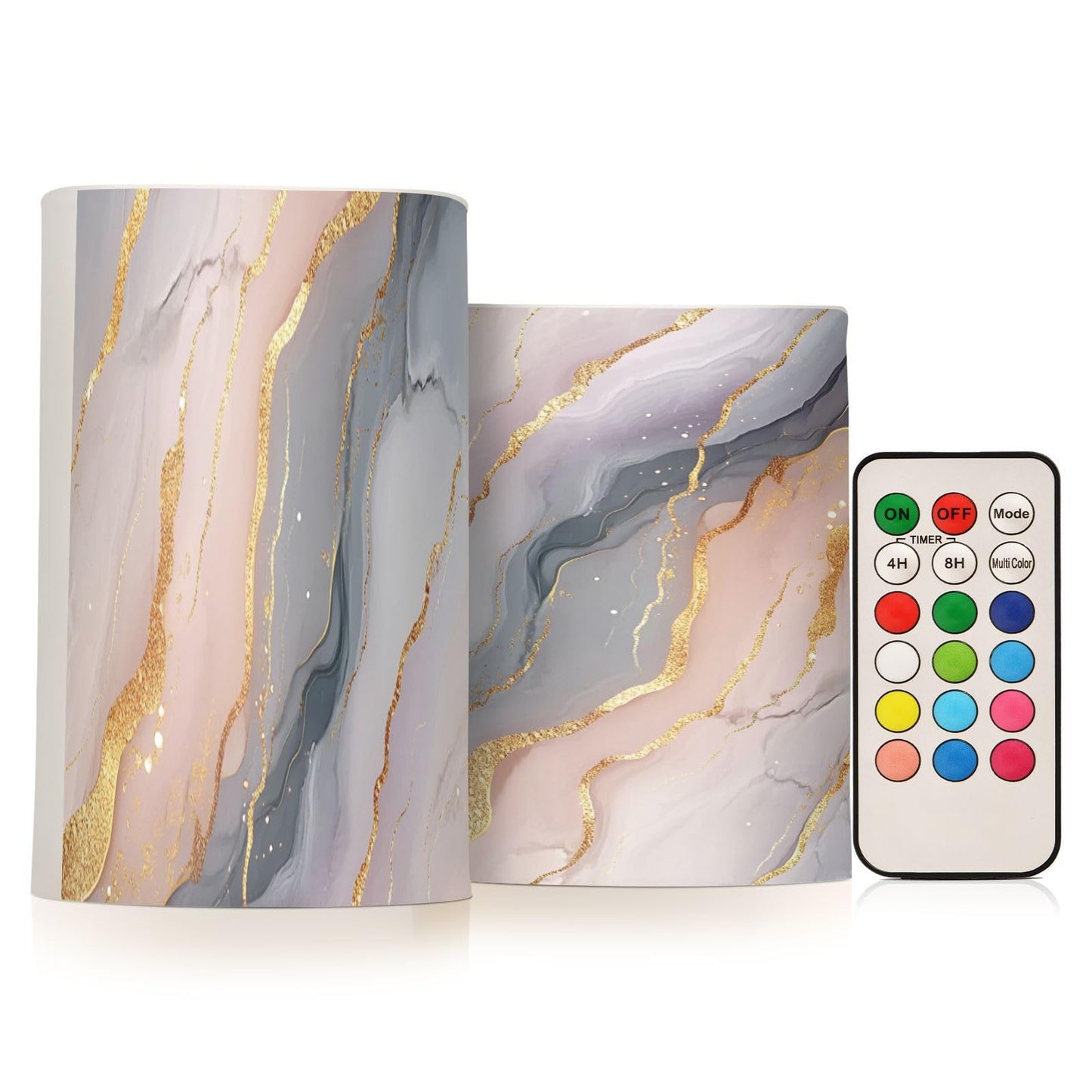 Zathe Flameless Flickering Candles Remote Control Led Pillar Candles for Decorations Marble Blush Grey