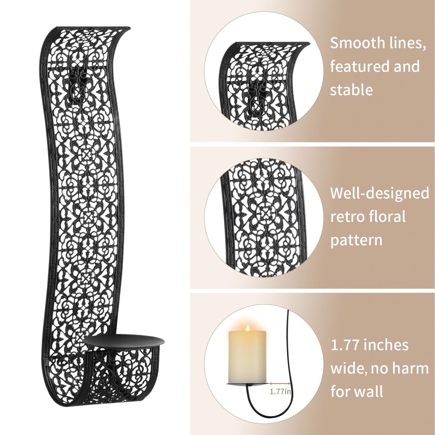 Sziqiqi Wall Candle Holder Decorative Candle Sconces - Wall-Mount Pillar Candles Holders for Living Room, Bathroom, Farmhouse, Wedding - Set of 2