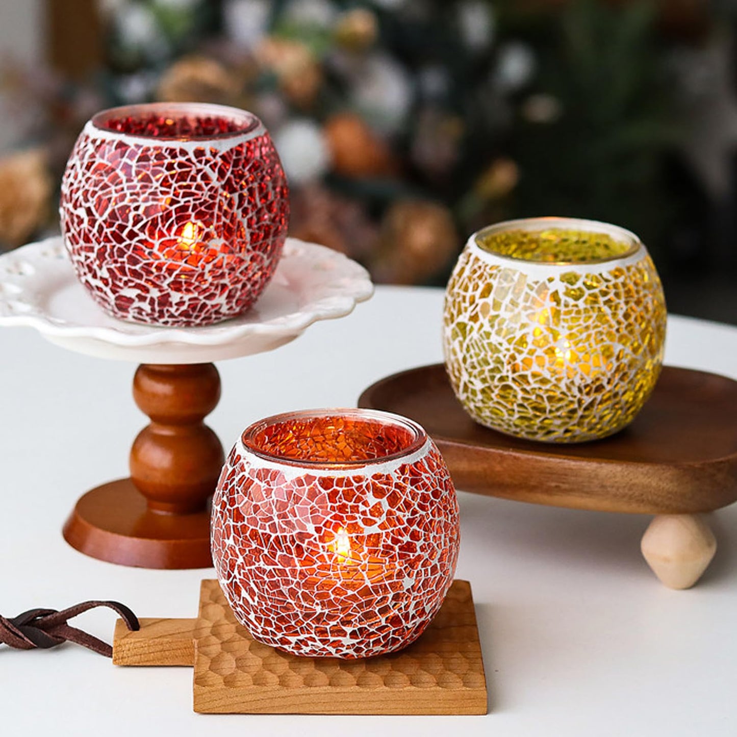 Golden Yellow Glass Votive Candle Holder – Crackle Votive Style, Great for Table Centerpieces & Home Decor (1 Pack)