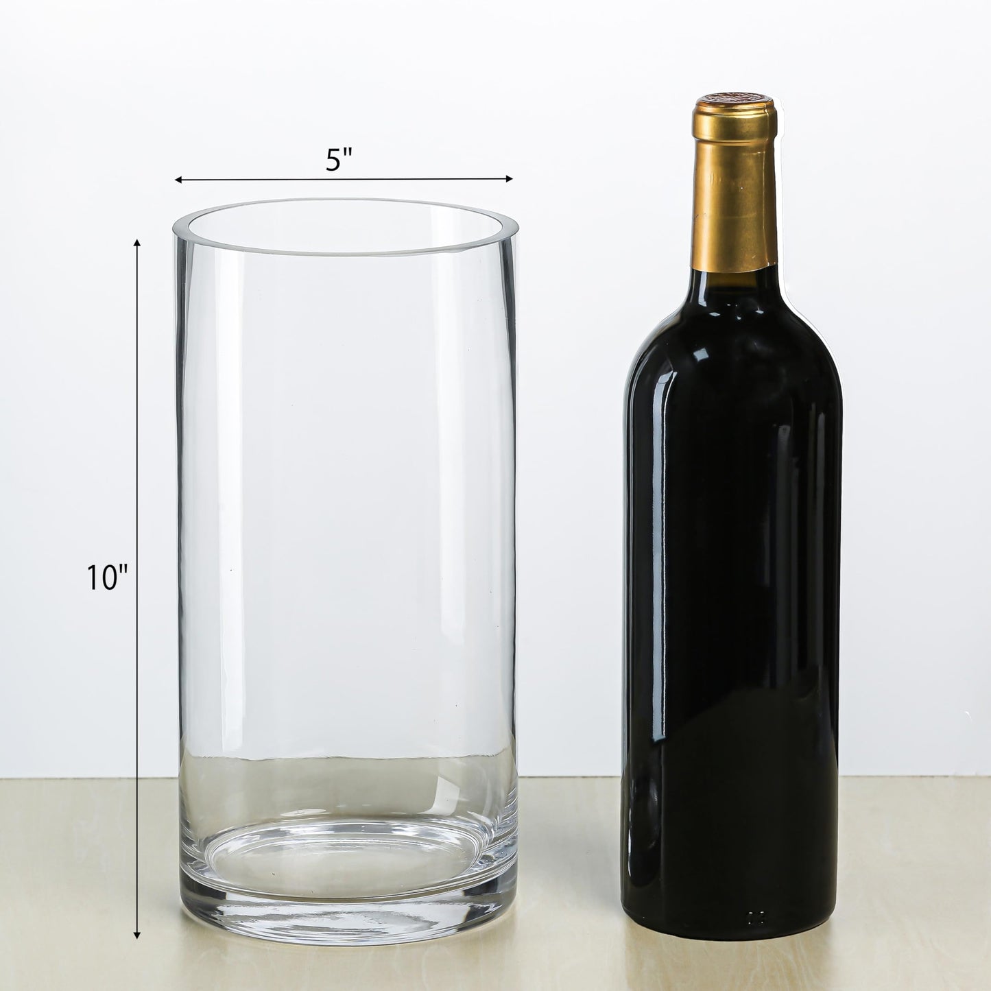 CYS Excel Glass Cylinder Vase (H:10" D:5") | Multiple Size Choices Glass Flower Vase Centerpieces | Hurricane Floating Candle Holder Vase