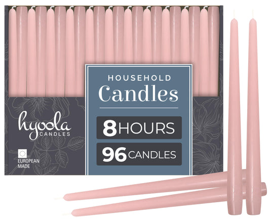 Hyoola Tall Taper Candles Bulk - 10 Inch Light Pink Unscented Dripless Taper Candles - 8 Hour Burn Time - 96 Pack