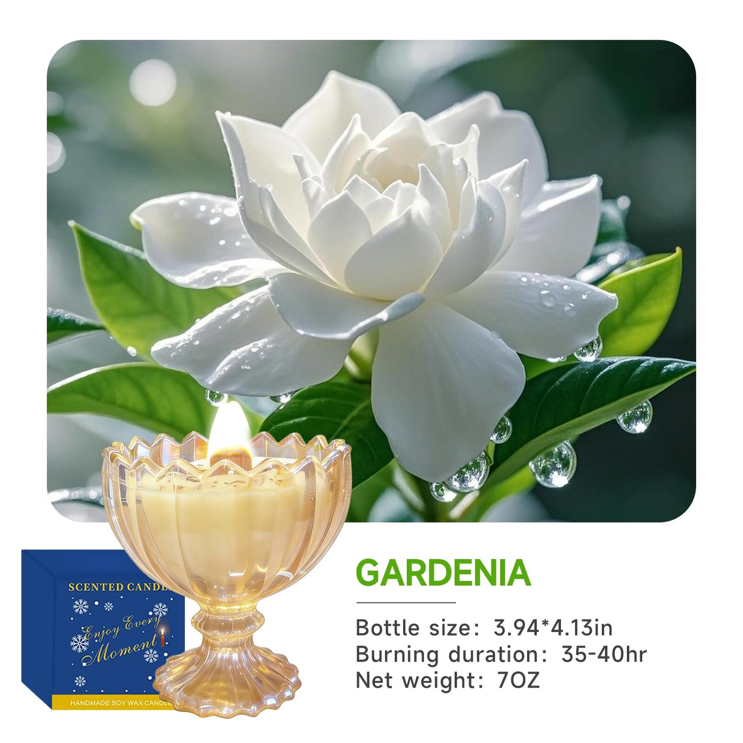 Joo Sko Jar Petal Bowl Shape Soy Wax Gardenia Scented Candle, Aromatherapy Jar Candles for Home Scented or As a Christmas Holiday Candle Gift for Your Lover(7OZ/48Hours Burning)