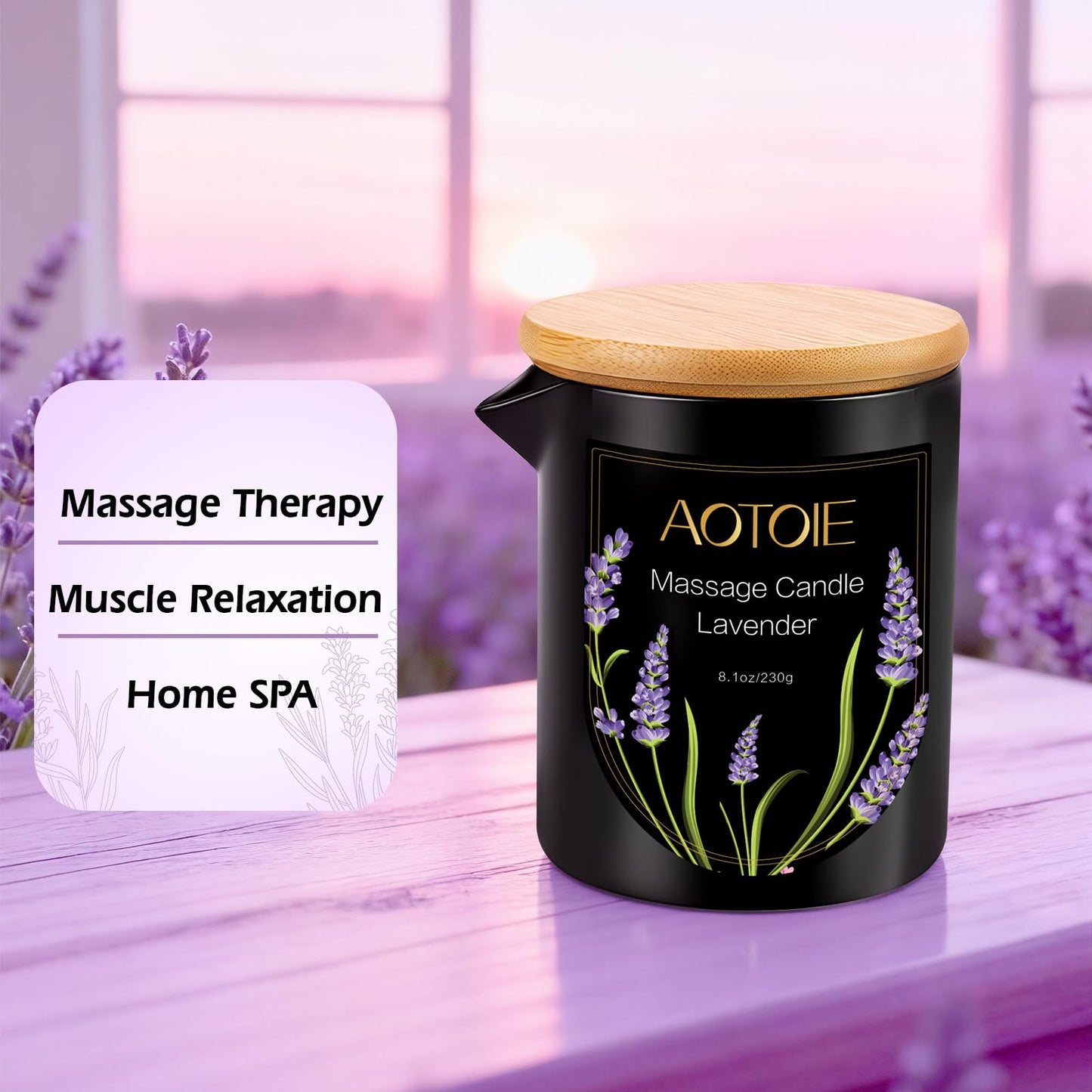 AOTOIE Massage Oil Candle,8.1 oz Low Temp Body Oil Candles for Massage Therapy, Moisturising Luxurious Relaxing Body Safe Soybean Wax Massage Candles for Home SPA (Lavender)