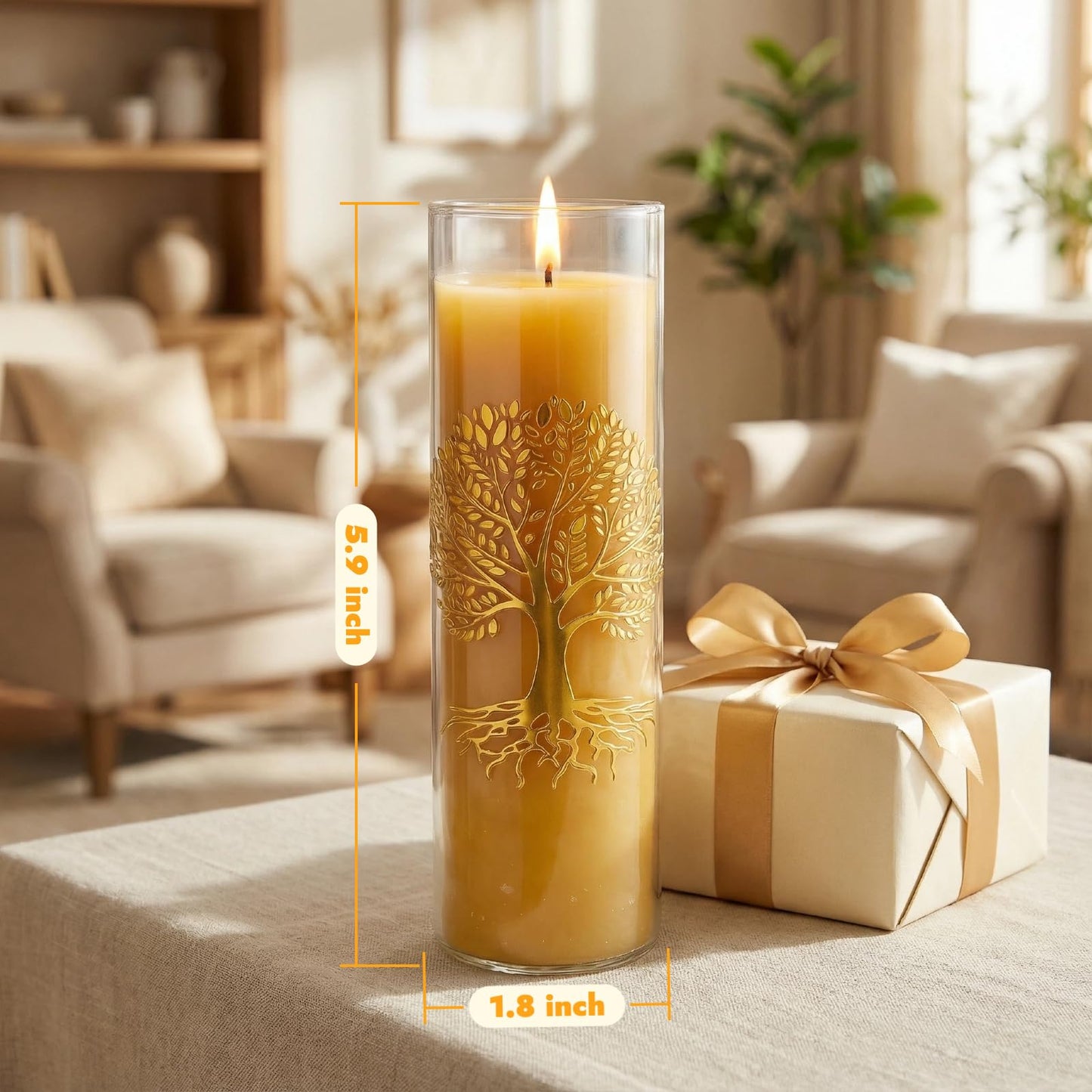 CYSEdge The Tree of Life Pure Beeswax Candles, Single Glass Pack -160-Hour Burn Time, Clean Burning Long-Lasting Eco-Friendly Candle for Meditation, Prayer & Gift Giving