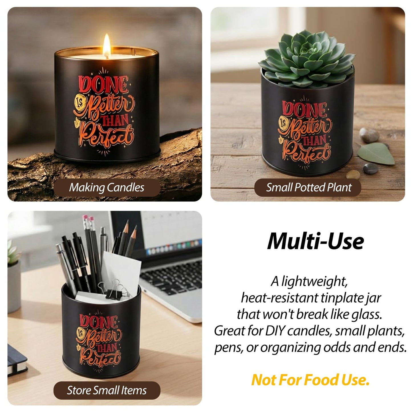 Nexuraze Empty Candle Tins for Making Candles with Lids, Tinplate Material, Warning Label Printed on Can Bottom (Black & Colorful)