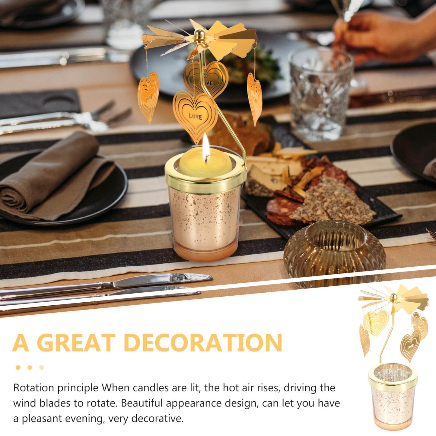 Ipetboom Rotating Candleholder Cup Romantic Candlestick Decor for Restaurant and Home Table Centerpiece, Spinning Candle Stand Without Candle, Heart-Shaped Design for Valentine’s Day