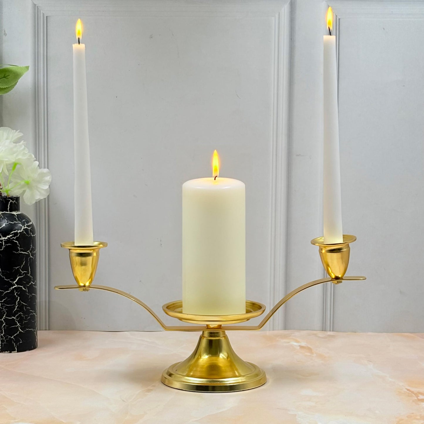 Hosley Gold Metal Unity Candle Holders for Wedding Ceremony Set. Unity Center with Two Taper Candle Holders