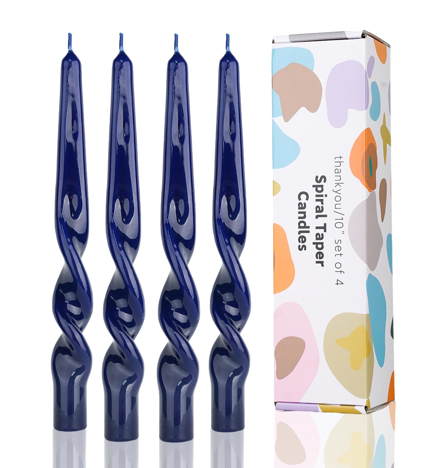 LPUSA Navy Spiral Taper Candles Twisted Candle Conical Stick Candles for Holiday Wedding Party Wax Unscented Dinner Candle Dripless,Christmas Gift10inch,4pcs(Navy-A)