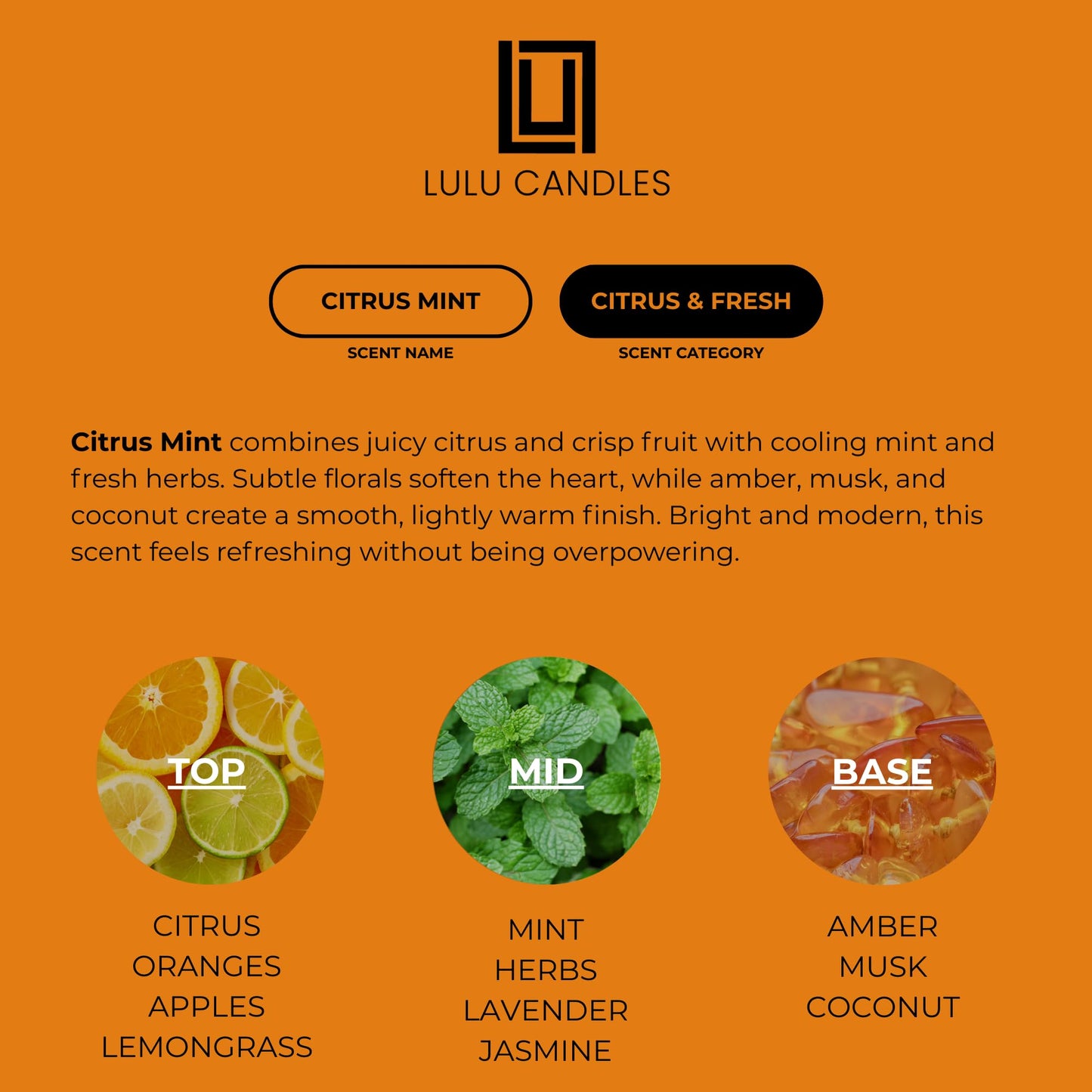 Lulu Candles | Citrus Mint | Smells Fresh & Citrusy | Luxury Scented Soy Jar Candle | Hand Poured in The USA | Highly Scented Long Lasting (9 Oz.)