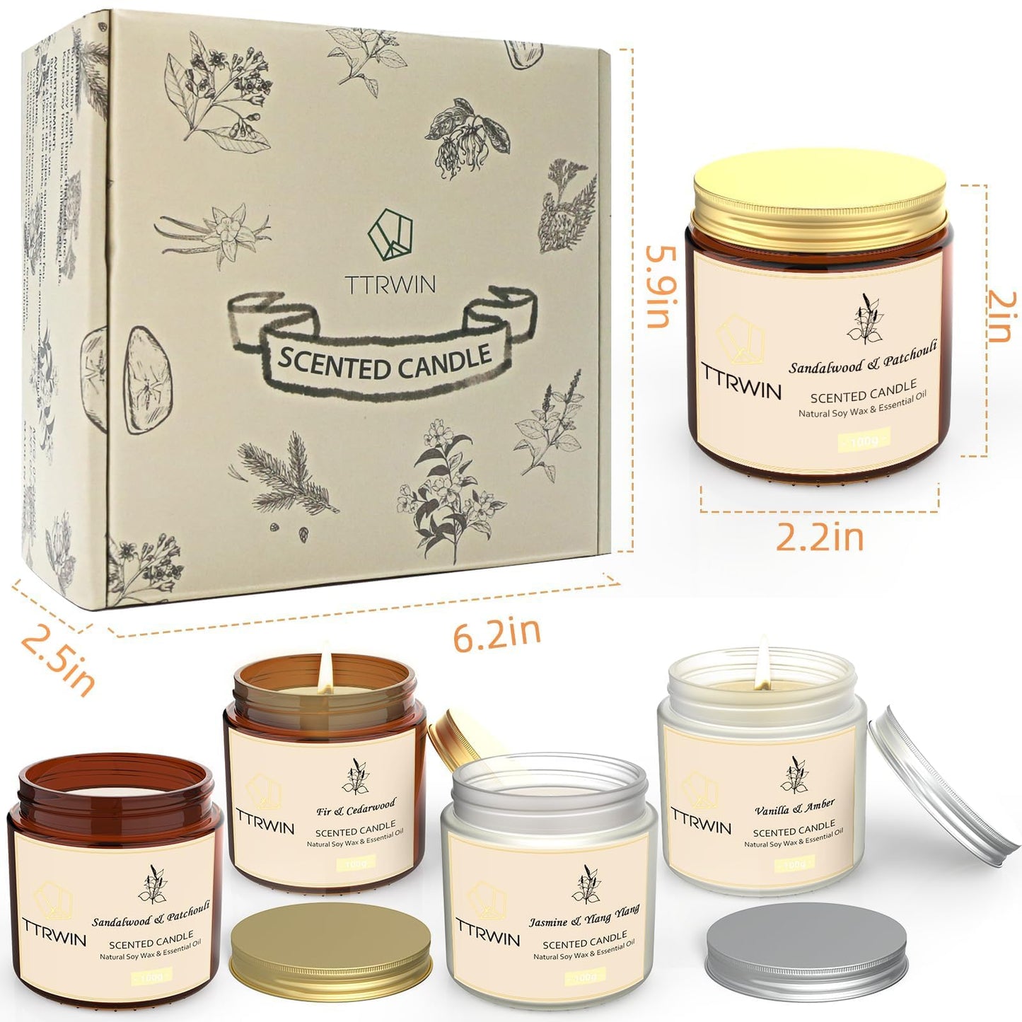 4 Pack Scented Candles for Home Scented Natural Soy Wax, Aromatherapy Candle Gifts Set for Women Men, Jar Candles Set for Home Decoration, Gifts for Birthday Mother's Thanksgiving Day Present