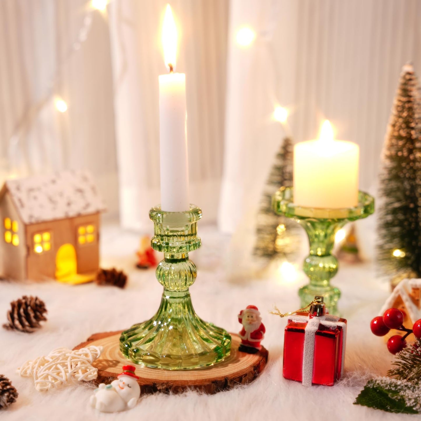 Maxcheck Set of 6 Candlestick Holders Taper Glass Candle Holder Decorative Candle Stand for Wedding Party Table Centerpiece Anniversary Festival Home Decor(Green)
