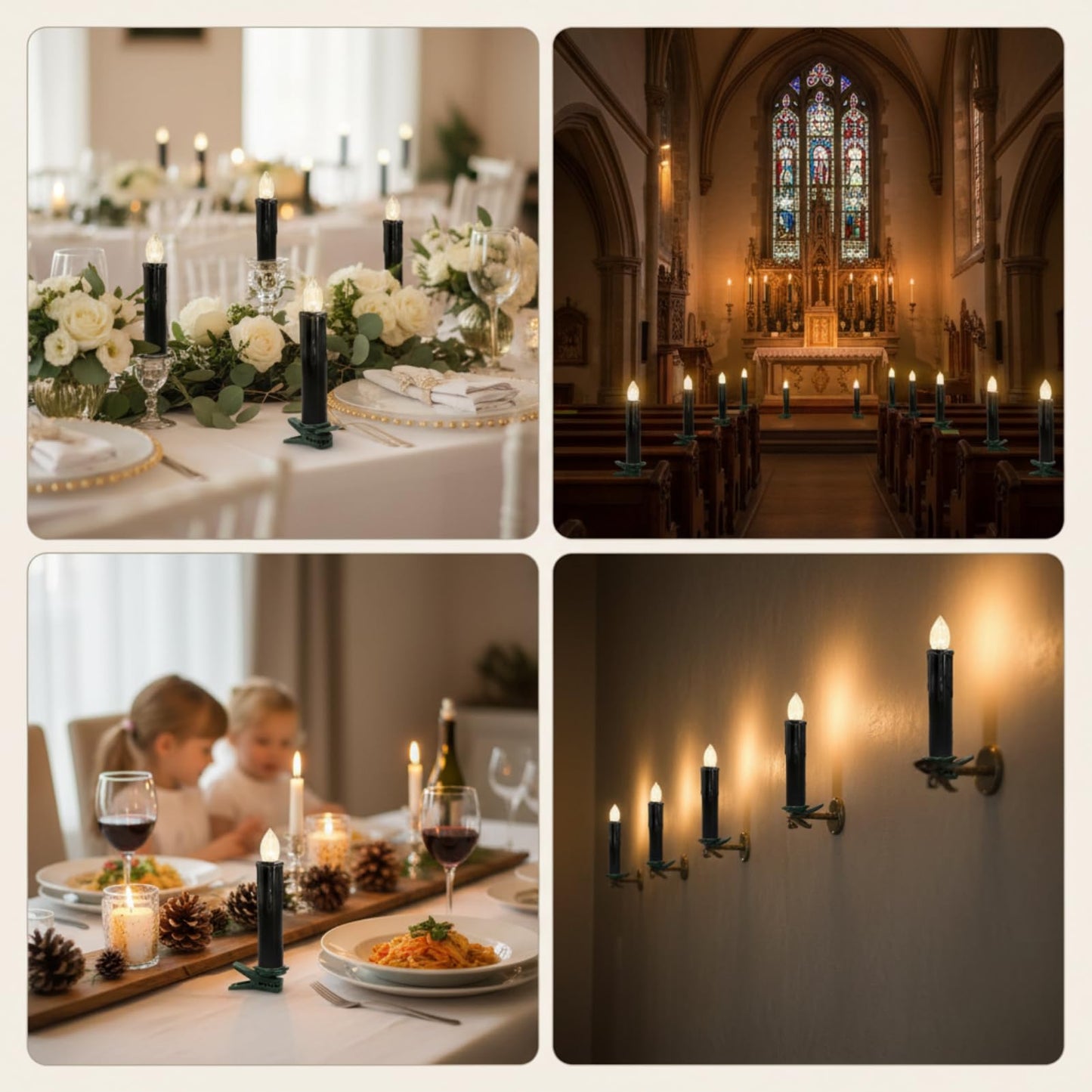 Flameless LED Taper Candles with Clips, 4” Battery Operated Window Candles with Remote Timer Mini LED Chandelier Candlesticks for Home Decor Wedding Church Party & Tree Lighting,10 Pack,Black