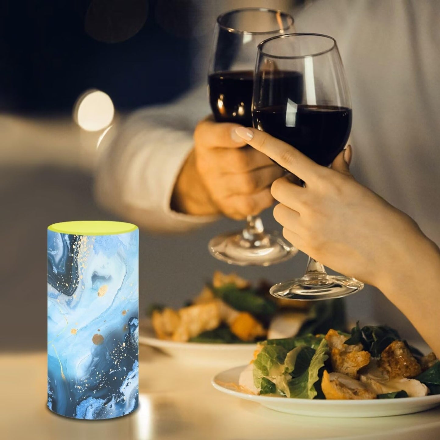 Merkmak Pack of 1 Blue Marble Flameless Candles Battery Operated Candles with Remote and Timers Flickering LED Elictric Pillar Tealights for Outdoor Indoor Home Decoration