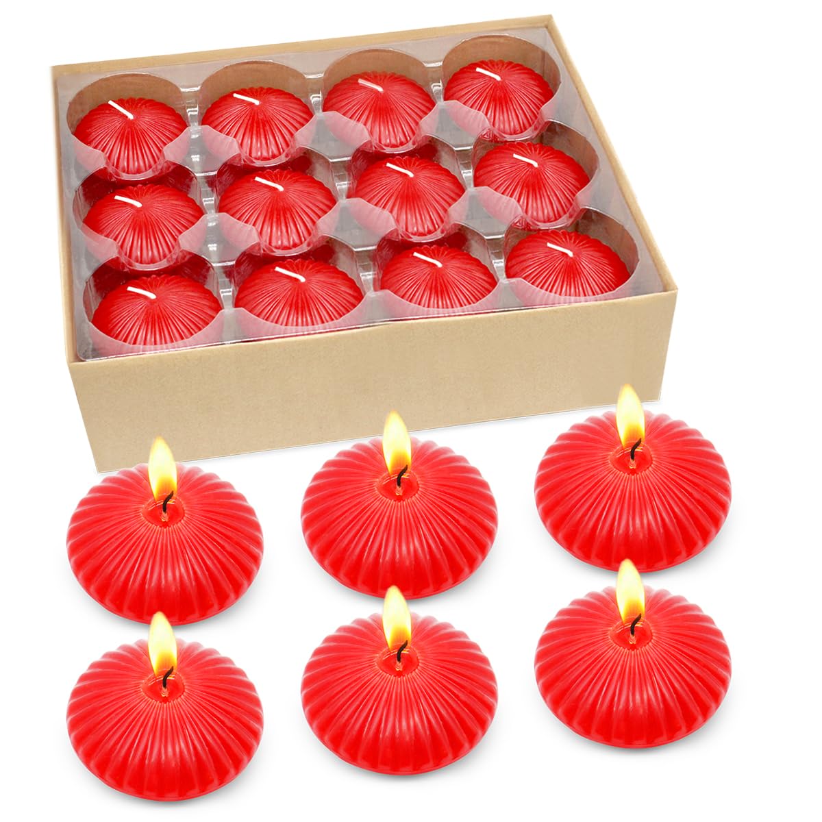 Red Floating Candles for Cylinder Vases, 24 Pack 2 Inches Water Tealight Candles for Centerpieces at Wedding Dinner Party Spa Treatments