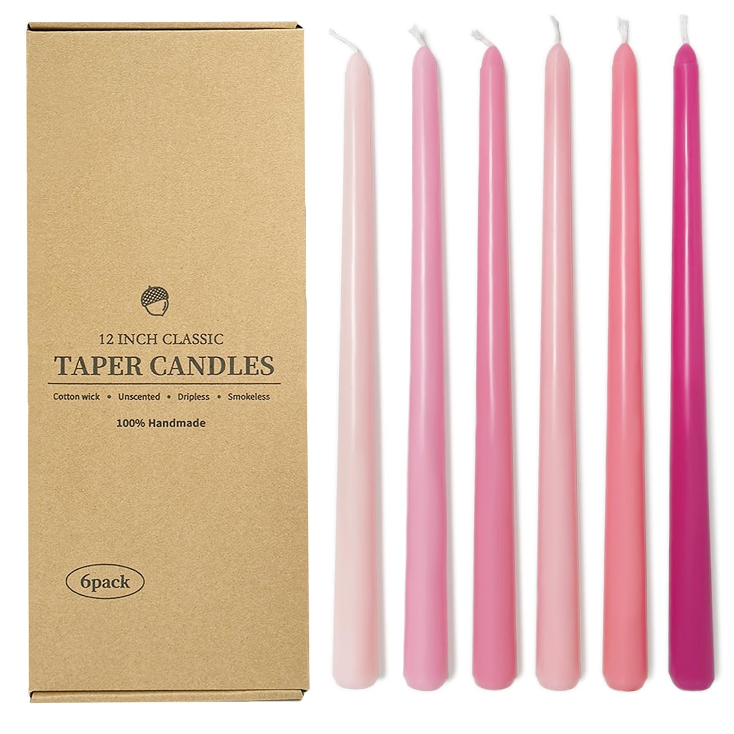 12 Inch Taper Candles 6 Pcs Unscented, Smokeless, Dripless Long Tapered Candlesticks Candles for Christmas Birthday Dinner Wedding Party Home Decor