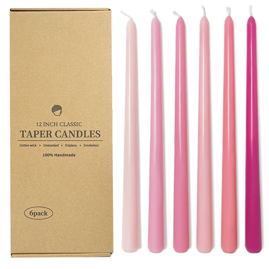 12 Inch Taper Candles 6 Pcs Unscented, Smokeless, Dripless Long Tapered Candlesticks Candles for Christmas Birthday Dinner Wedding Party Home Decor