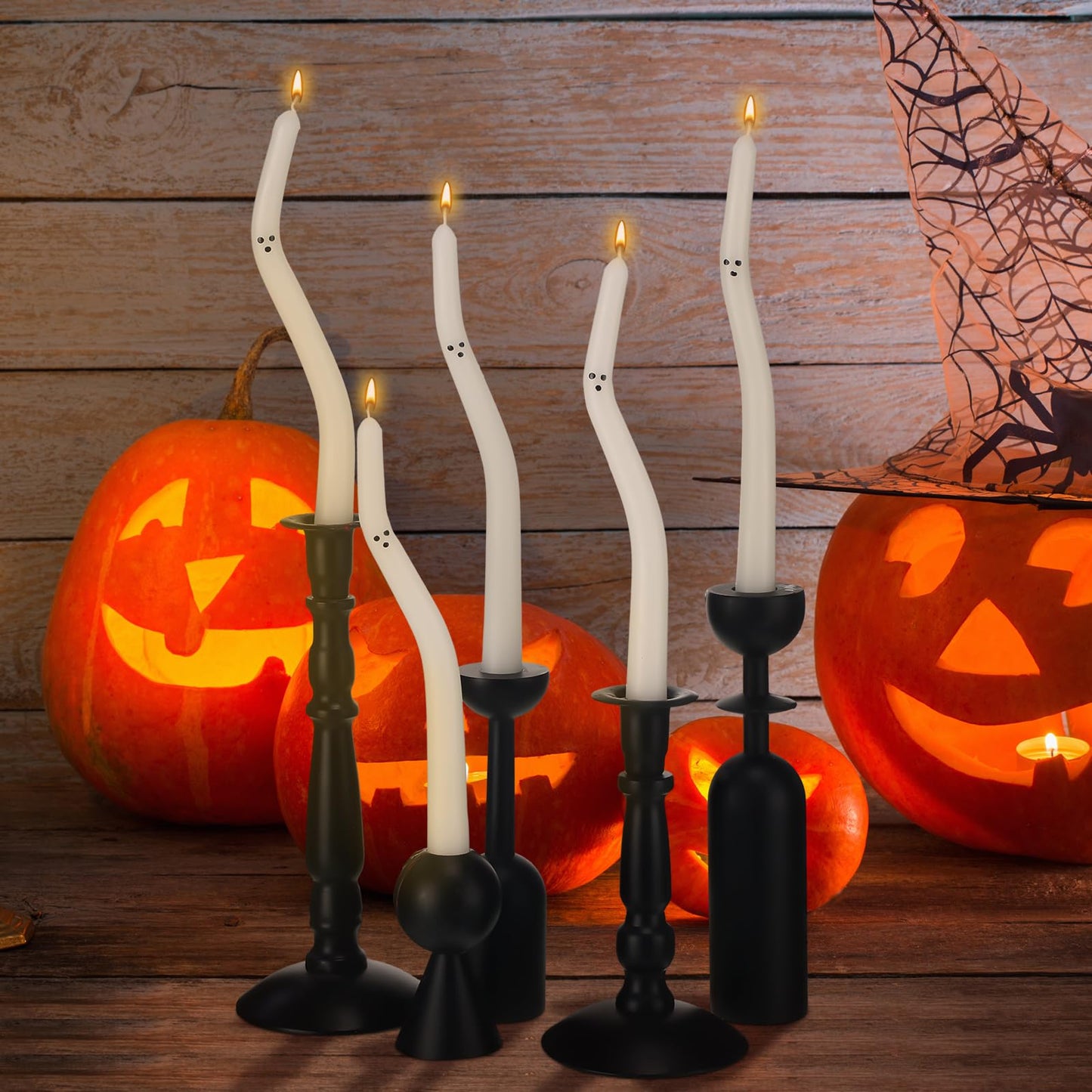 Nuanchu 10 Pcs Halloween Ghost Taper Candles Spiral Unscented White Candles Realistic Twisted Halloween Decor for Home Table Ghost Spooky Decorations Party Supplies(Candlesticks Not Included)