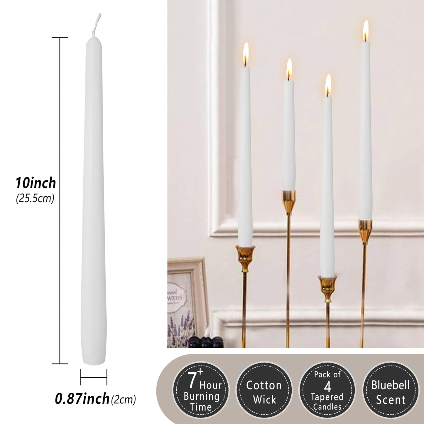 White Taper Candles Unscented Candles Sticks Long Candlestick Smokeless Candle Tapered Candles for Dinner Home Décor Weddings Holiday