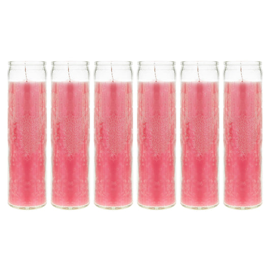 Mega Candles 6 pcs Unscented Pink 7 Day Glass Container Devotional Prayer Candles, Premium Wax Candle 2 Inch x 8 Inch, Sanctuary, Vigils, Prayers, Blessings, Religious, Memorials, Remembrance