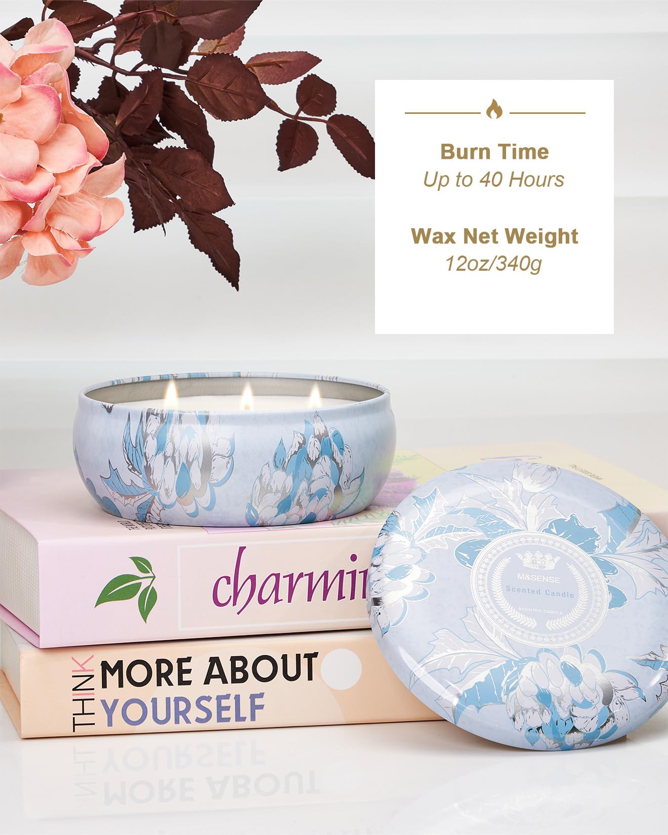 M&SENSE Ocean Waters Scented Candles 12oz, Large 3 Wick Soy Tin Candle, Over 40 Hour Burning Time, 100% Natural Vegan Wax Relaxing Aromatherapy Aesthetic Candle Gift for Women Men