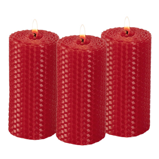 KONNI Beeswax Red Pillar Candles Set of 3, 2"x 4" Unscented Pillar Candles Bulk, 20 Hours Long Burning Candles, Smokeless&Dripless Large Round Candle for Wedding, Decoration, Parties, Spas, Dinner