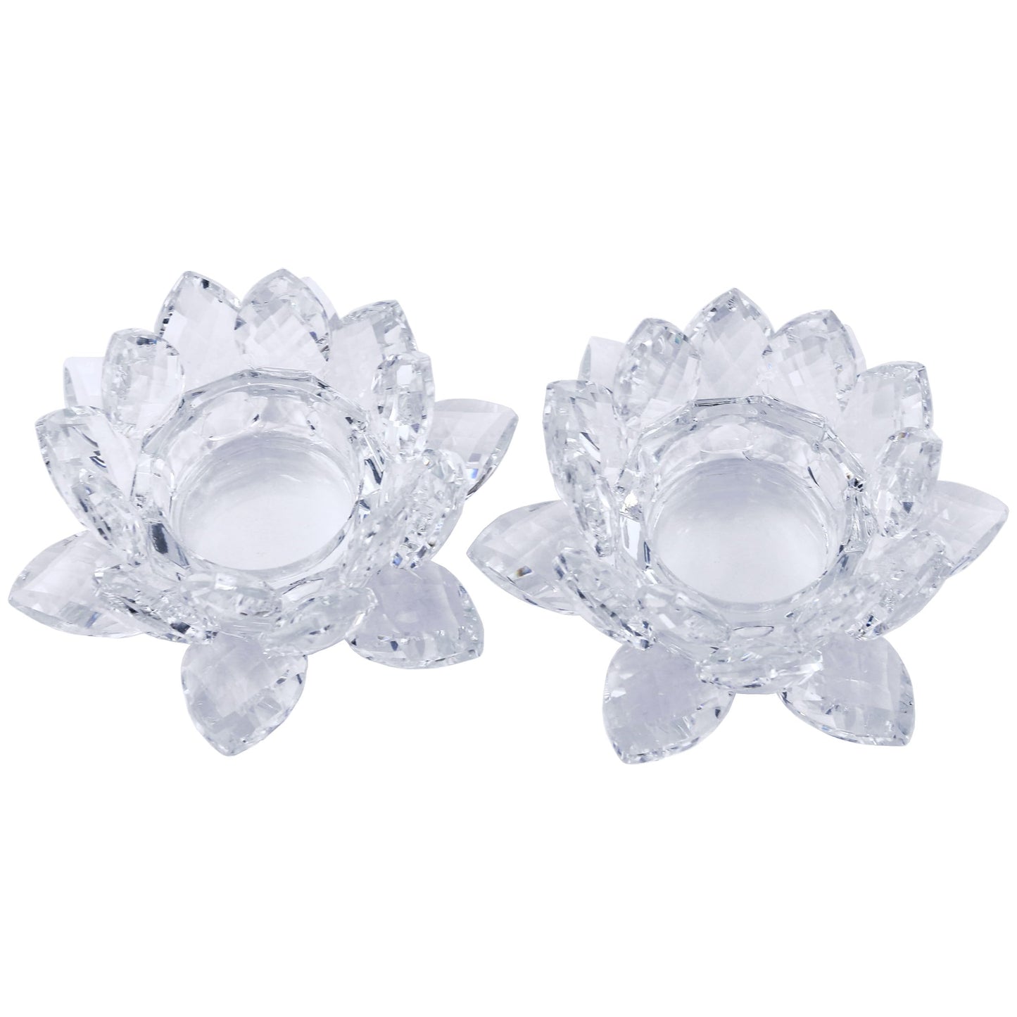 Aixita Crystal Lotus Flower Tealight Candle Holder Set of 2, Clear Glass Candlestick Holders, Pillar Votive Candle Holders for Table Centerpiece, Home Décor, Party, Wedding, Dinning